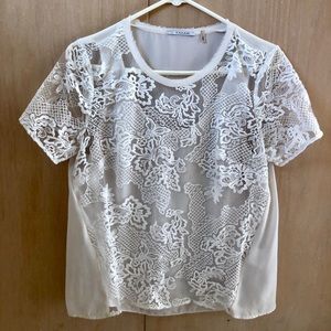 T Tahari White Lace Blouse